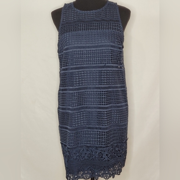 Abercrombie & Fitch Navy Blue Sleeveless Keyhole Crochet Sheath Dress - Size M - Picture 1 of 10